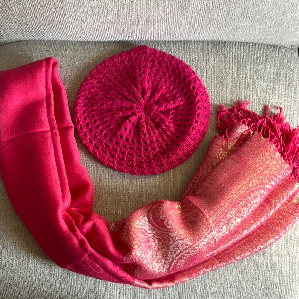 Chic Hot Pink Beret and Scarf Set